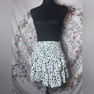 Eesome Animal Print Ruffle Mini Skirt Smocked Waist Dalmatian Size Small